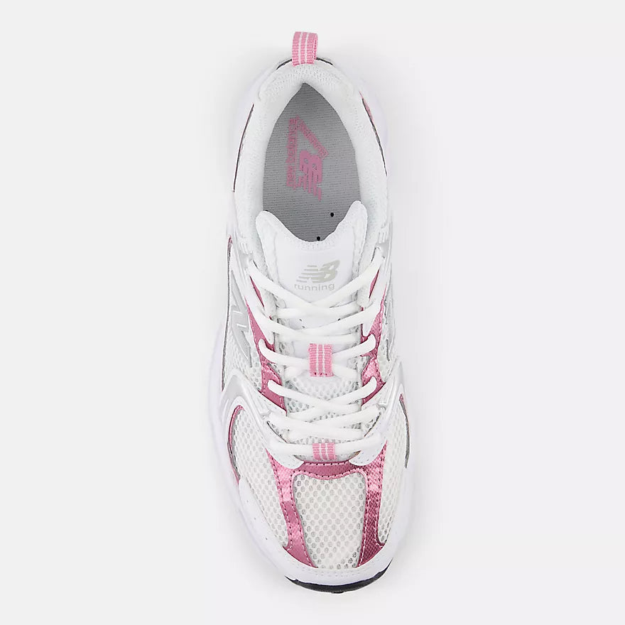 New Balance 530 White with pink sugar and silver metallic (WHITE-PINK)